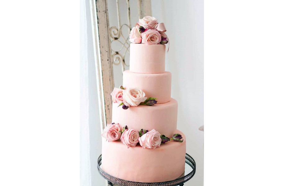 №109 Торт свадебный "Розовый" с живыми цветами